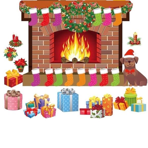 Christmas Holiday Fireplace Decals Bulletin Board Seasonal Decor Festive New - Picture 1 of 3